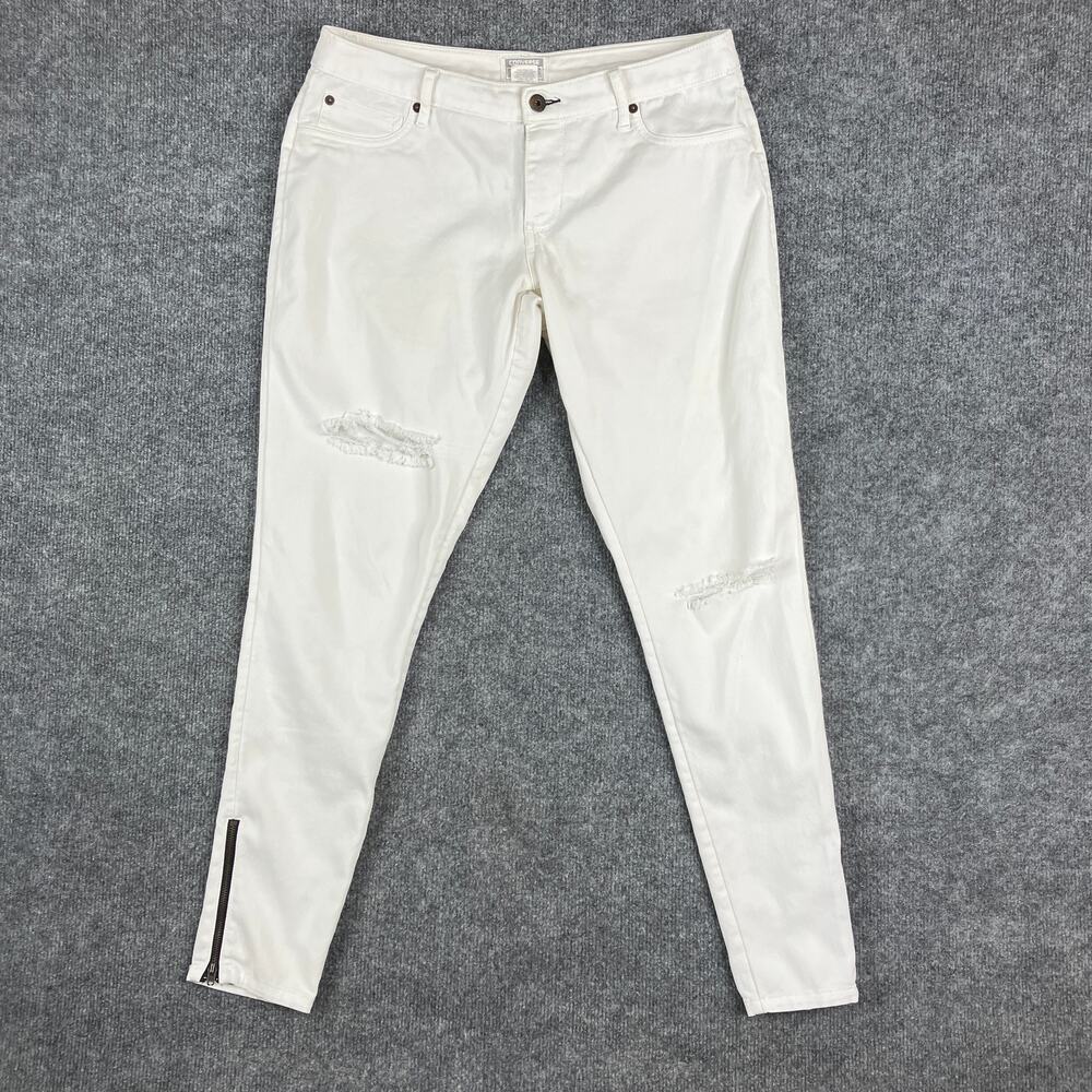 Converse One Star Jeans‎ Womens Size 6 White Distressed Skinny Zip Ankle Casual